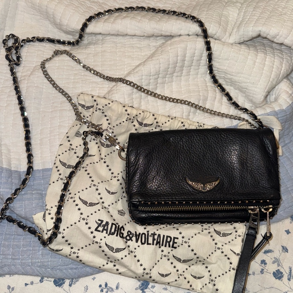 Zadig & Voltaire Black Leather NANO ROCK STUD CLUTCH (old version) Crossbody Bag